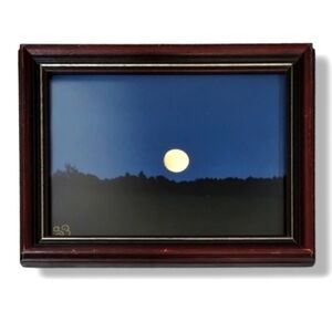 Original Art Photography "Orange Moon" Vintage Wood Frame